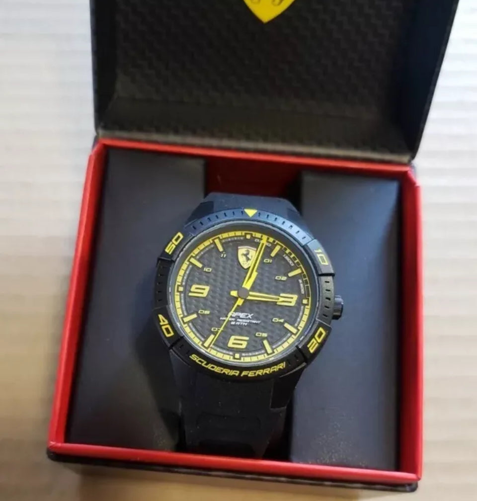 Scuderia FERRARI Watch 44mm APEX Black Yellow Silicone Band LIKE